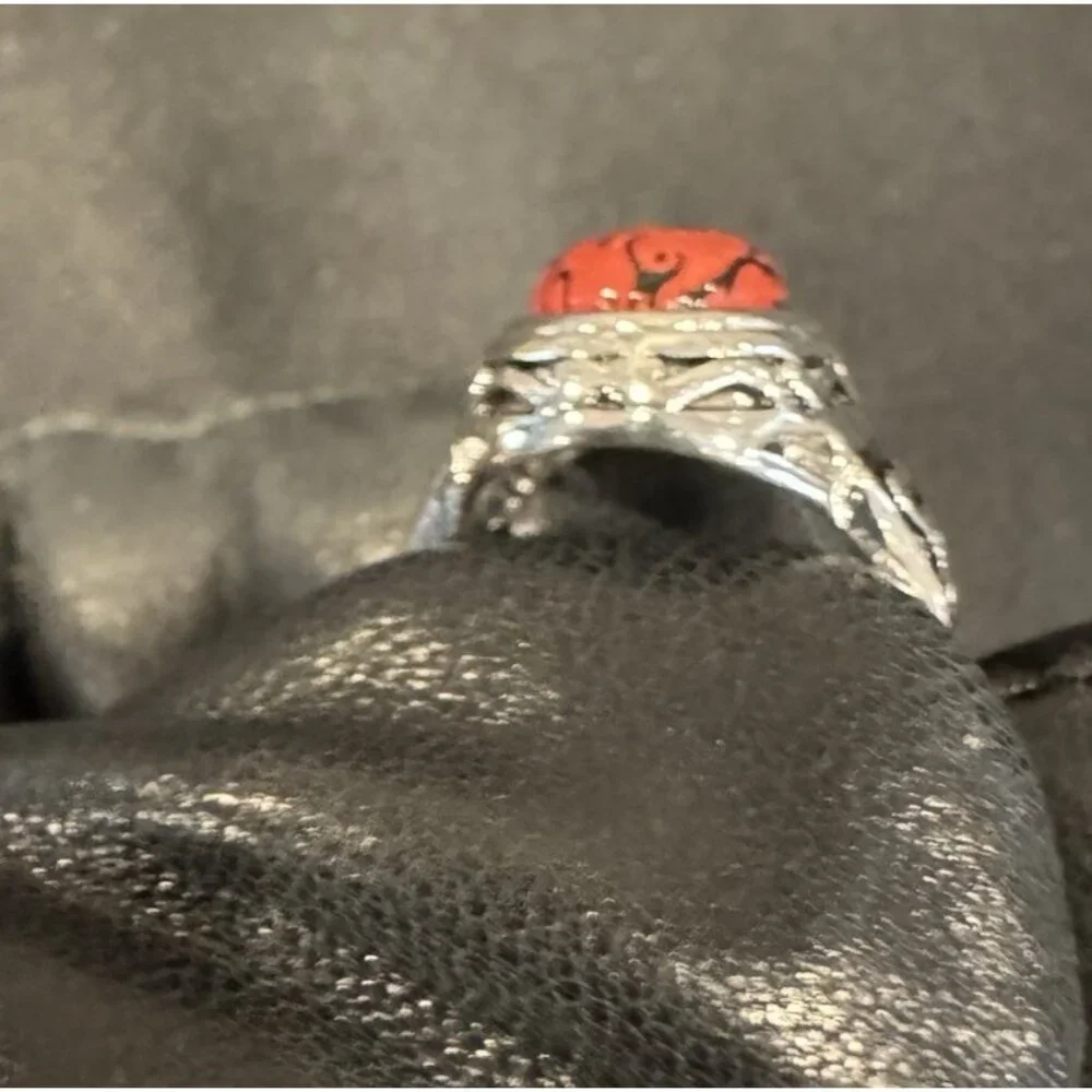 Premier Designs Spice Red Black Silver Fashion Ring Women 17 US 7 NEW